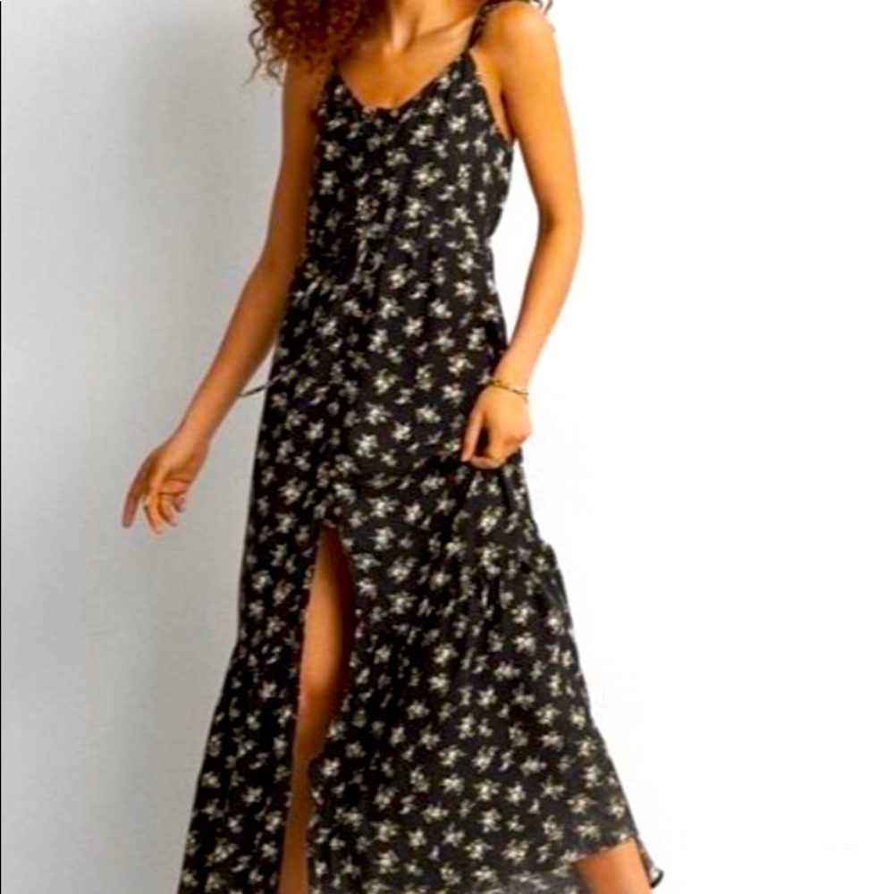 American Eagle Black Floral Button Up Maxi Dress